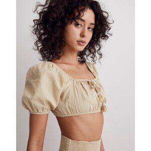 Madewell NWT Dobby Tie-Front Puff-Sleeve Supercropped Top size Small